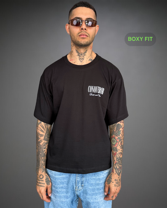 Polo Hombre Boxy Fit CONQUEROR - Negro
