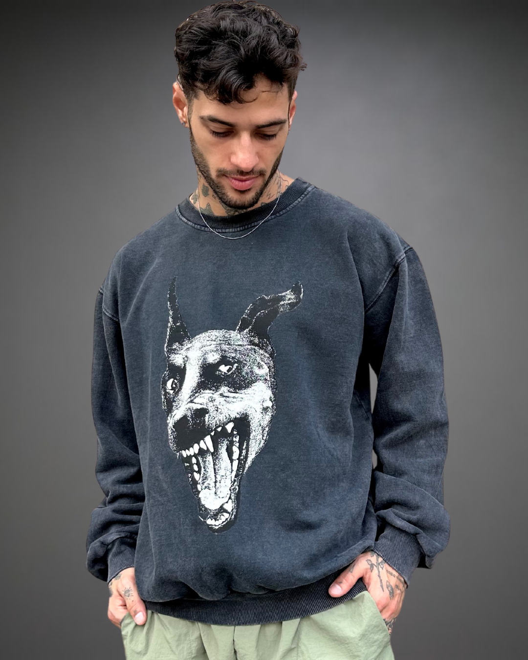 Polera Hombre Oversize ACID WASH Spike - Stone Black