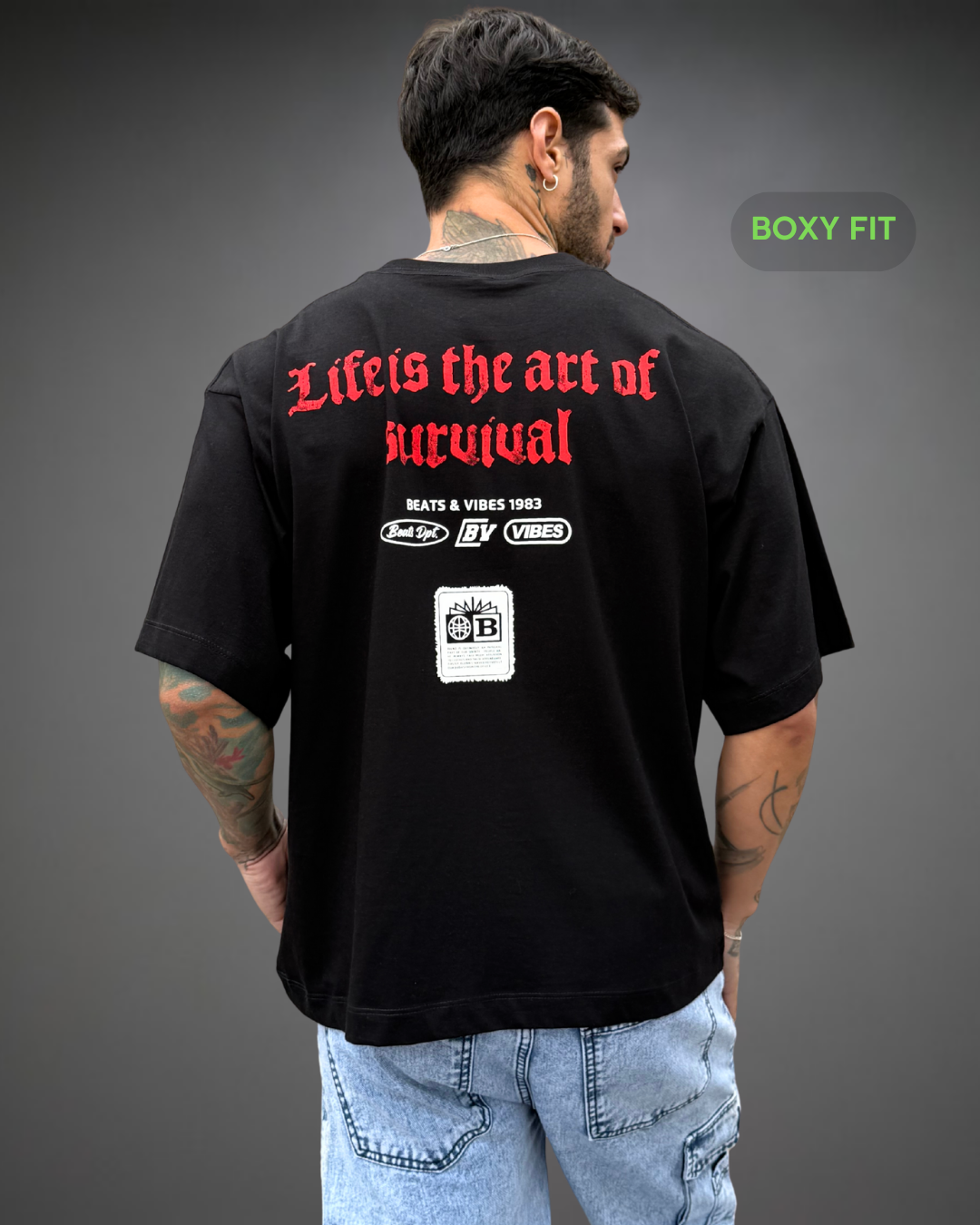 Polo Hombre Boxy Fit Survival Star - Negro