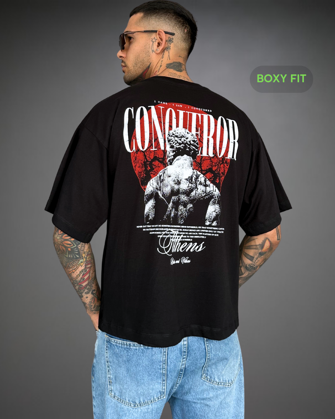 Polo Hombre Boxy Fit CONQUEROR - Negro