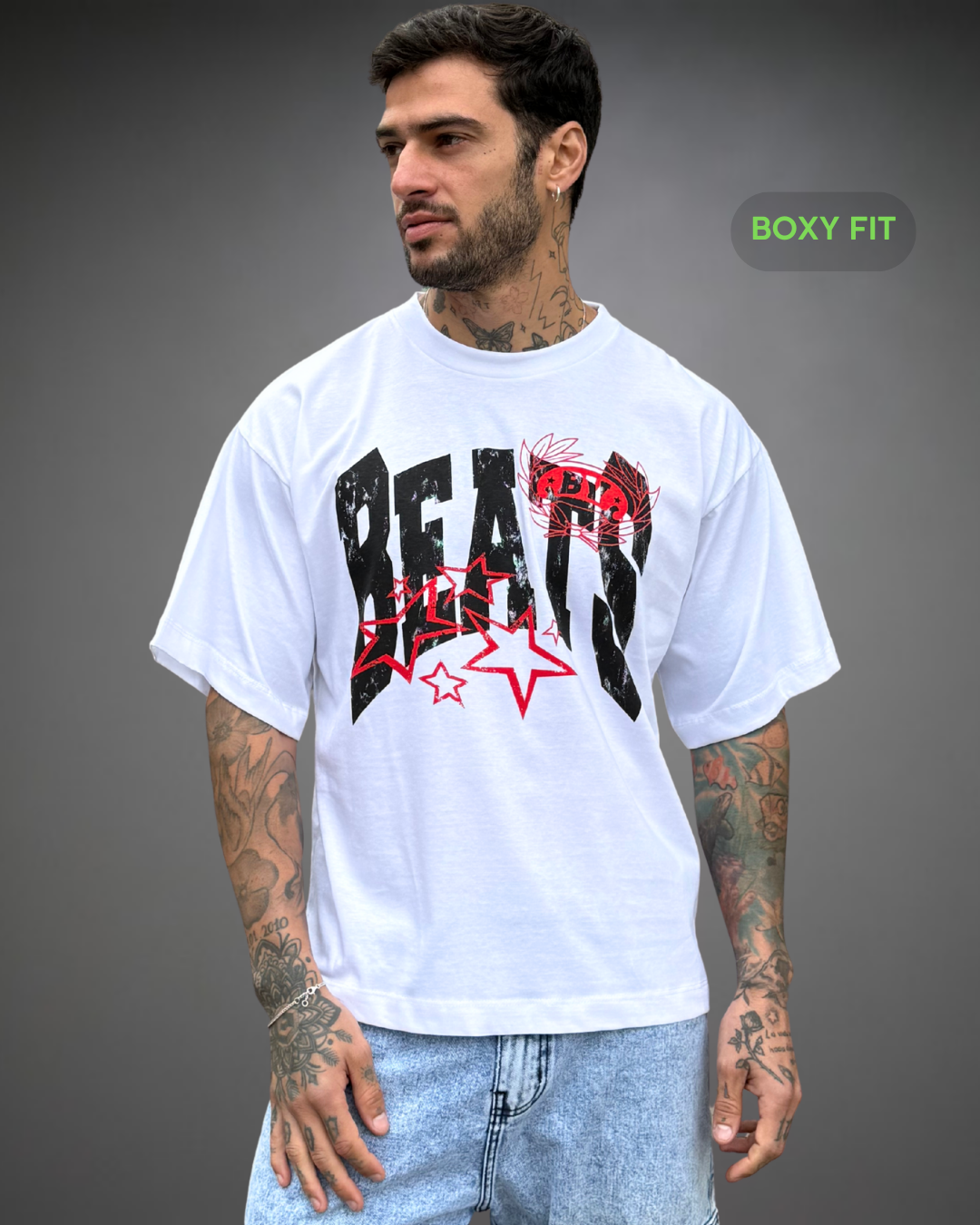 Polo Hombre Boxy Fit Survival Star - Blanco