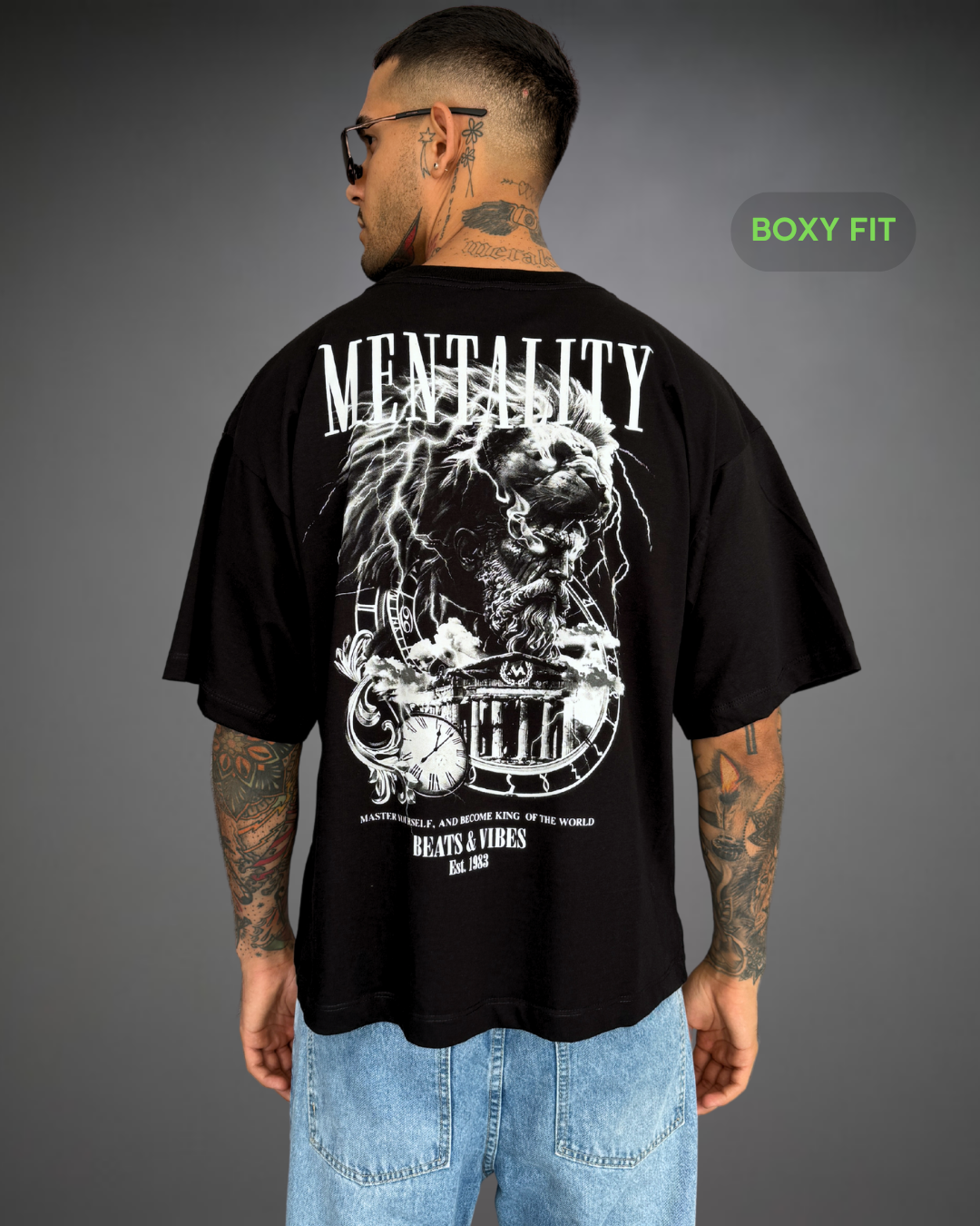 Polo Hombre Boxy Fit Lion Mentality - Negro