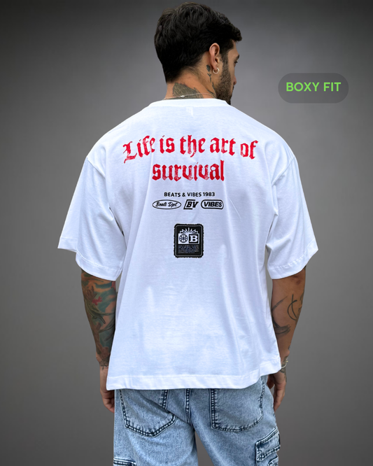 Polo Hombre Boxy Fit Survival Star - Blanco