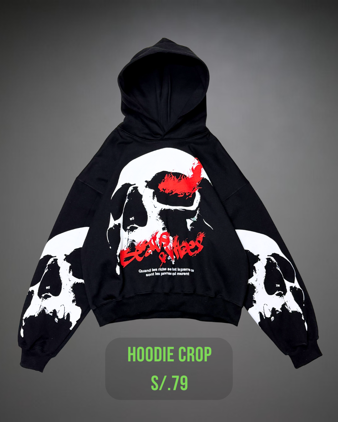 Hoodie Crop Oversize Skull Beats - Negro
