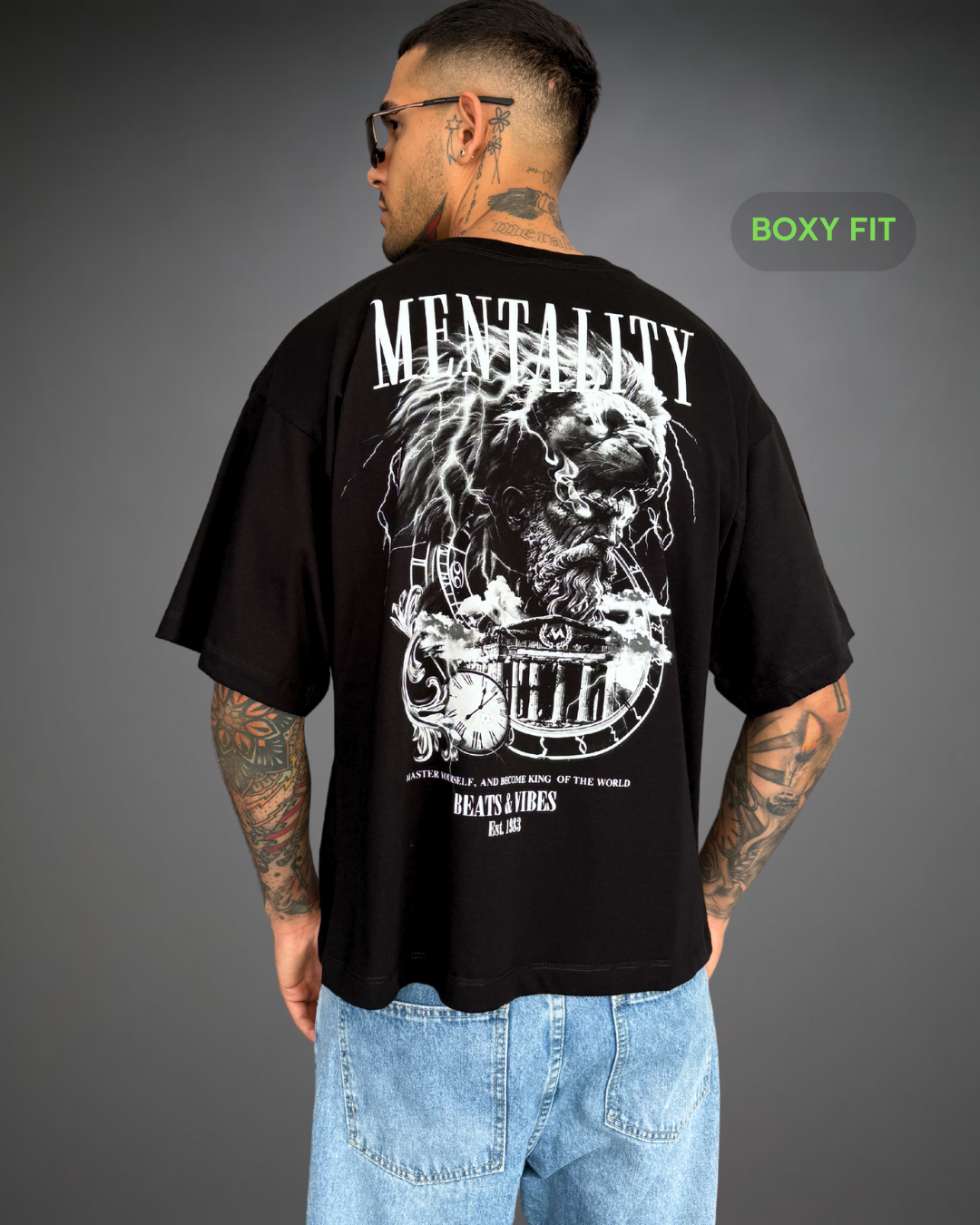 Polo Hombre Boxy Fit Lion Mentality - Negro