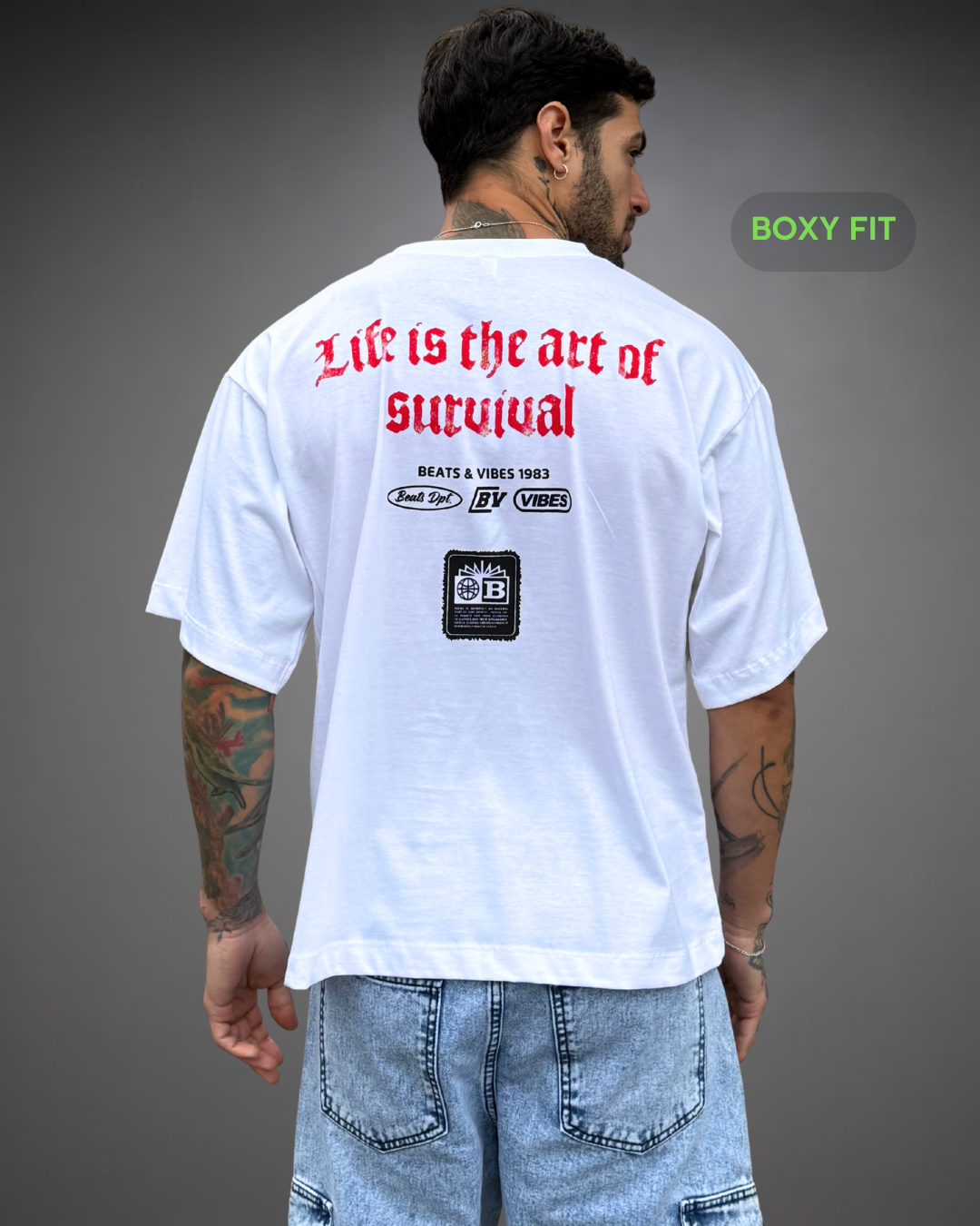 Polo Hombre Boxy Fit Survival Star - Blanco
