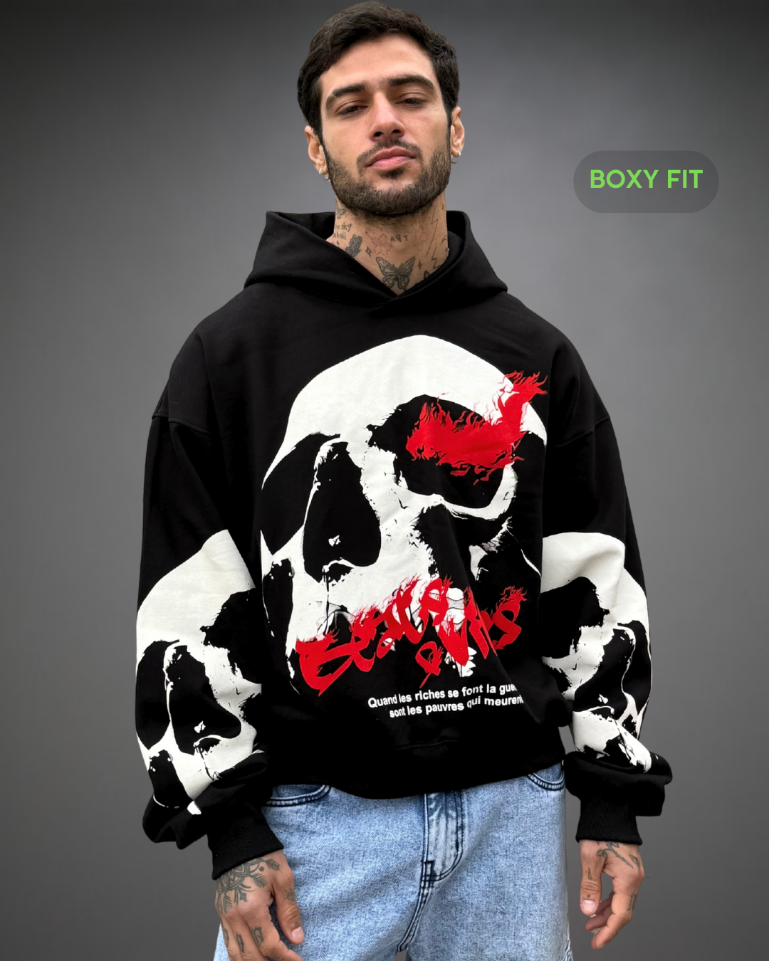 Hoodie Crop Boxy Over Skull Beats - Negro 2.0