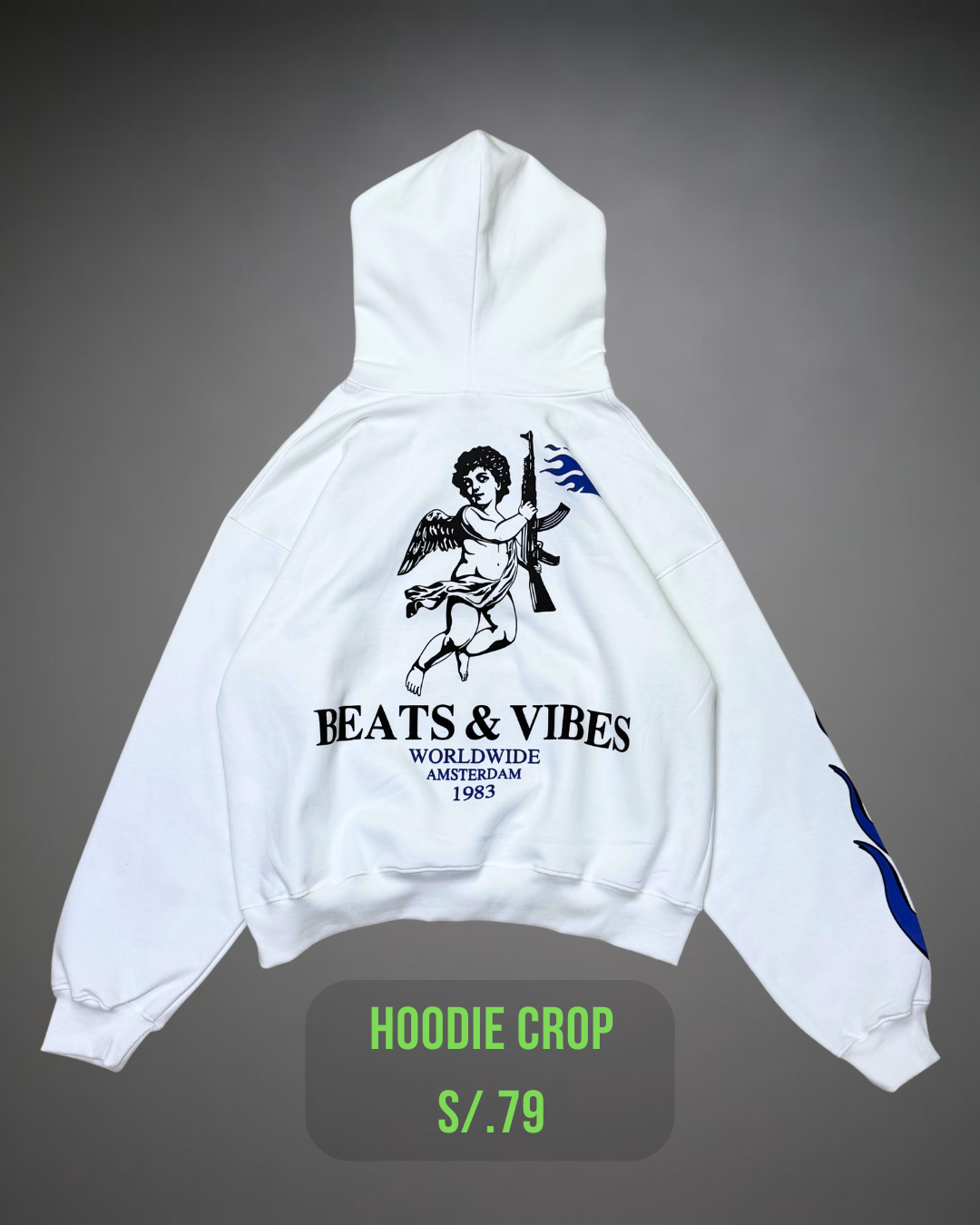 Hoodie Crop Oversize WorldWide Beats - Blanco