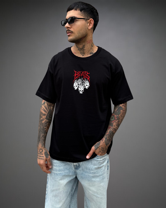 Polo Hombre Oversize Three Skulls Beats - Negro