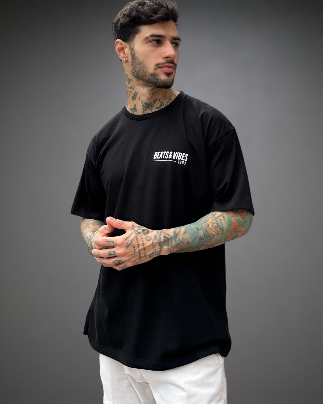 Polo Hombre Oversize Skulls Star - Negro