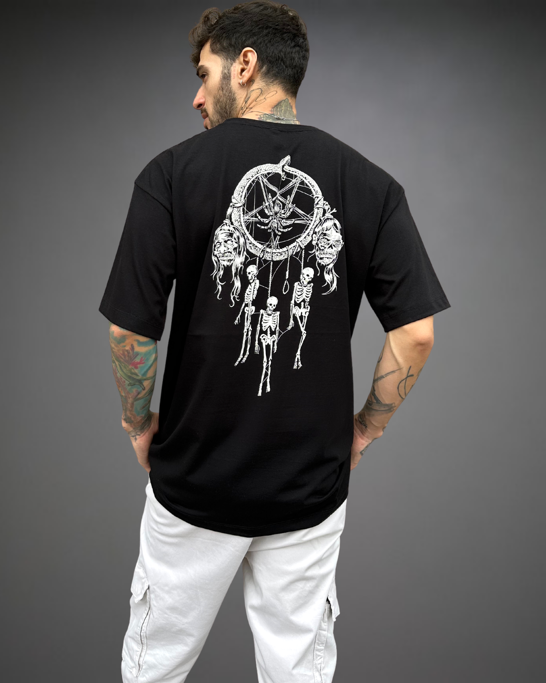 Polo Hombre Oversize Skulls Star - Negro