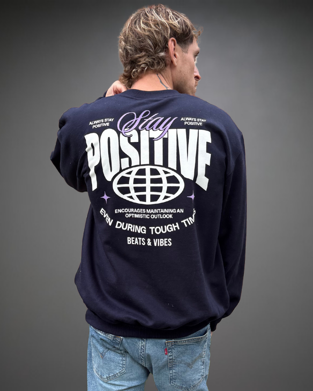 Polera Hombre Oversize Stay Positive - Azul