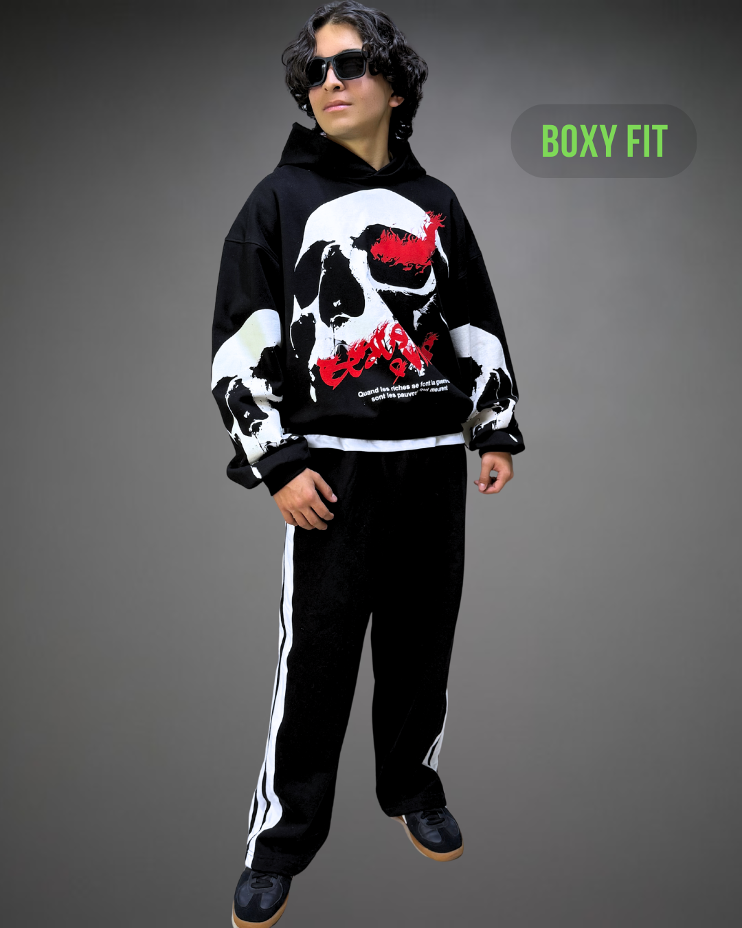Hoodie Crop Oversize Skull Beats - Negro 2.0