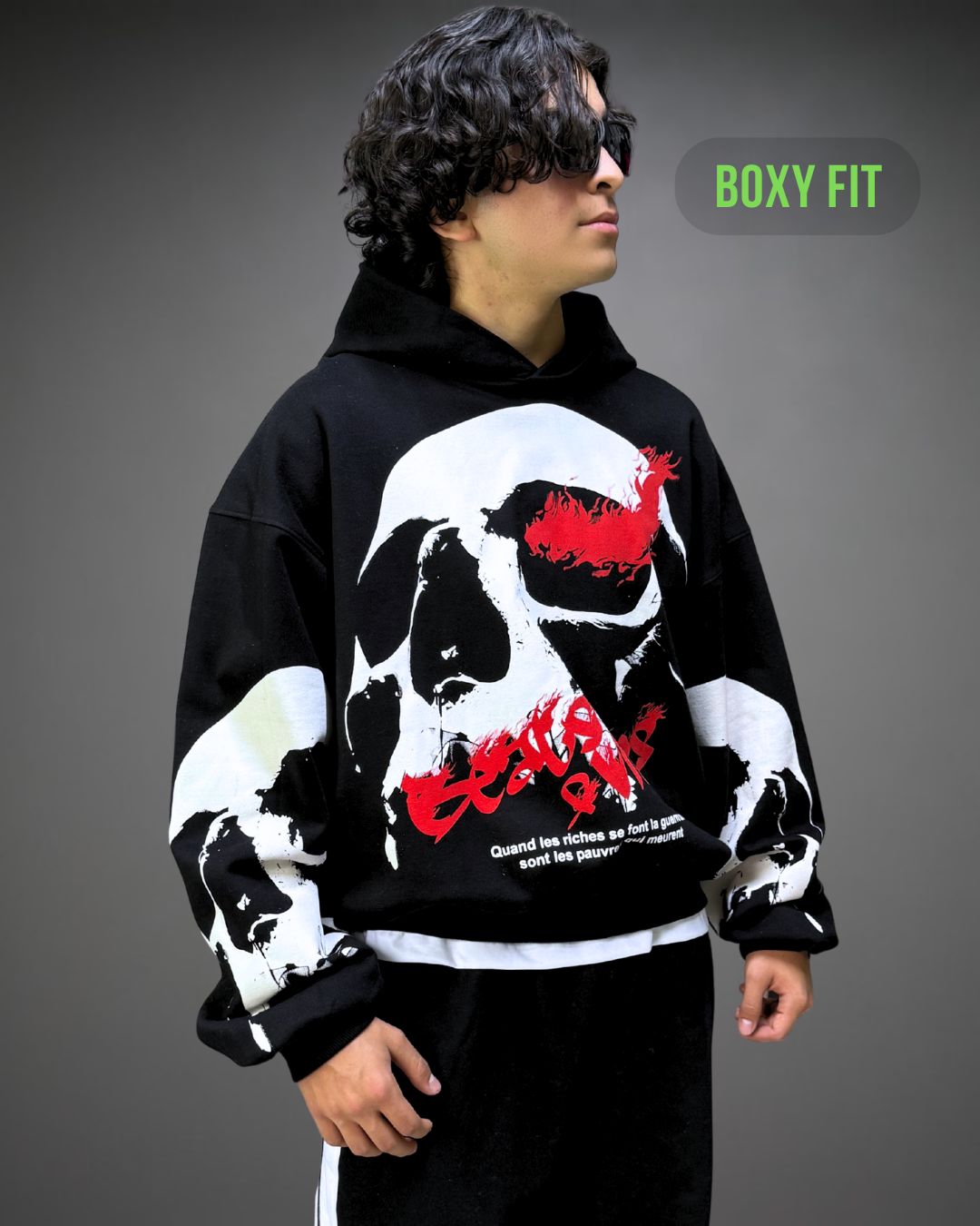 Hoodie Crop Oversize Skull Beats - Negro 2.0