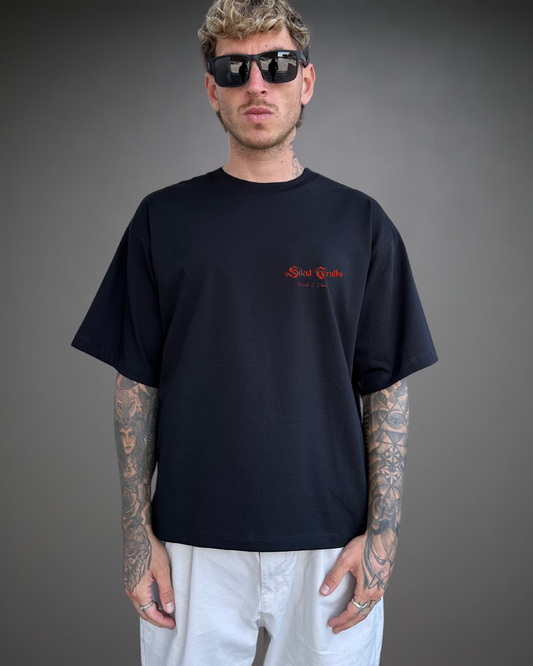 Polo Hombre Boxy Fit Skull Flower 2.0 - Negro