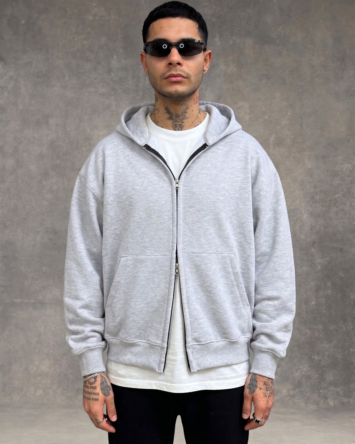 Hoodie Jacket Doble Cierre Oversize Hombre - Gris
