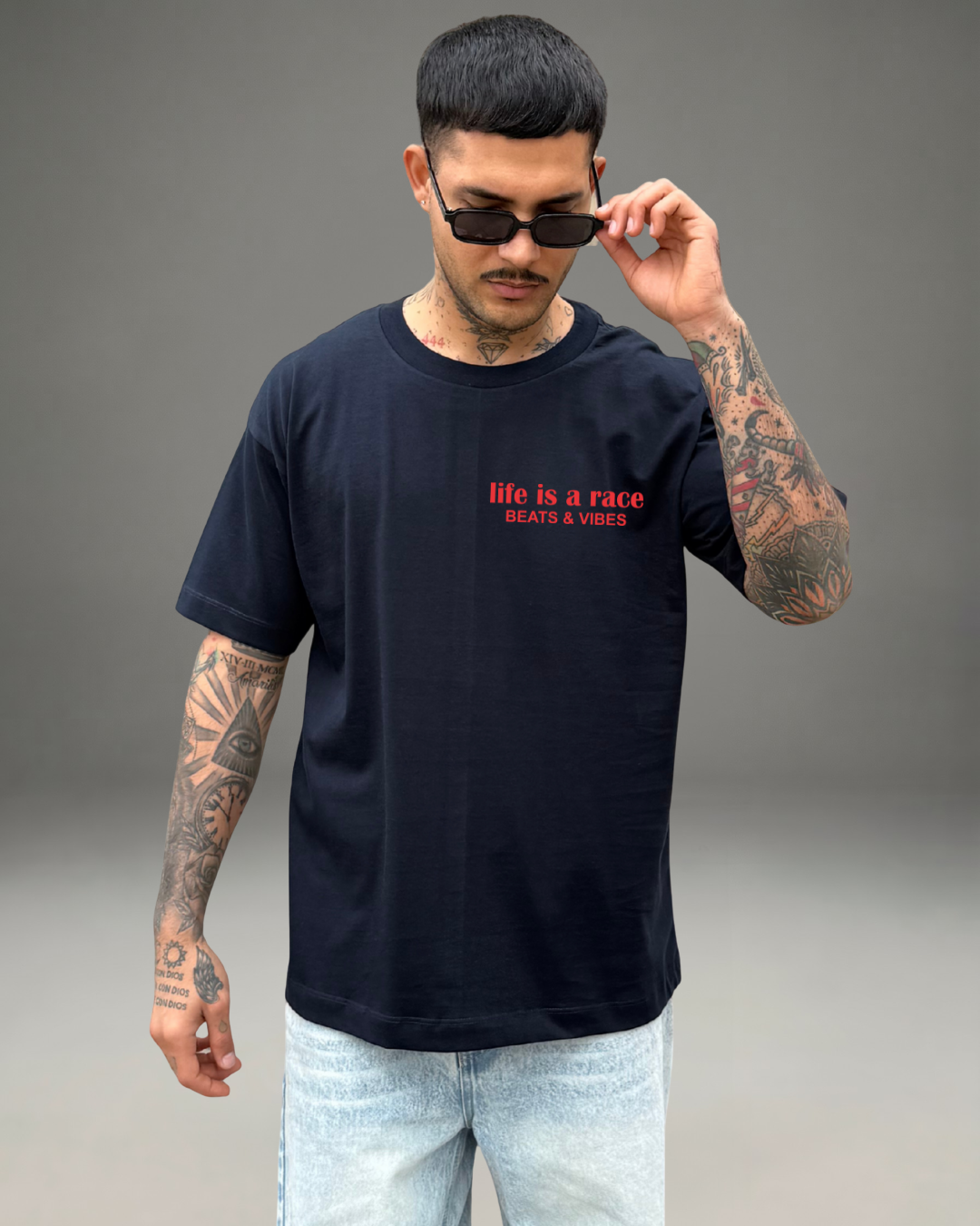 Polo Hombre Oversize Life is a Race - Azul Noche