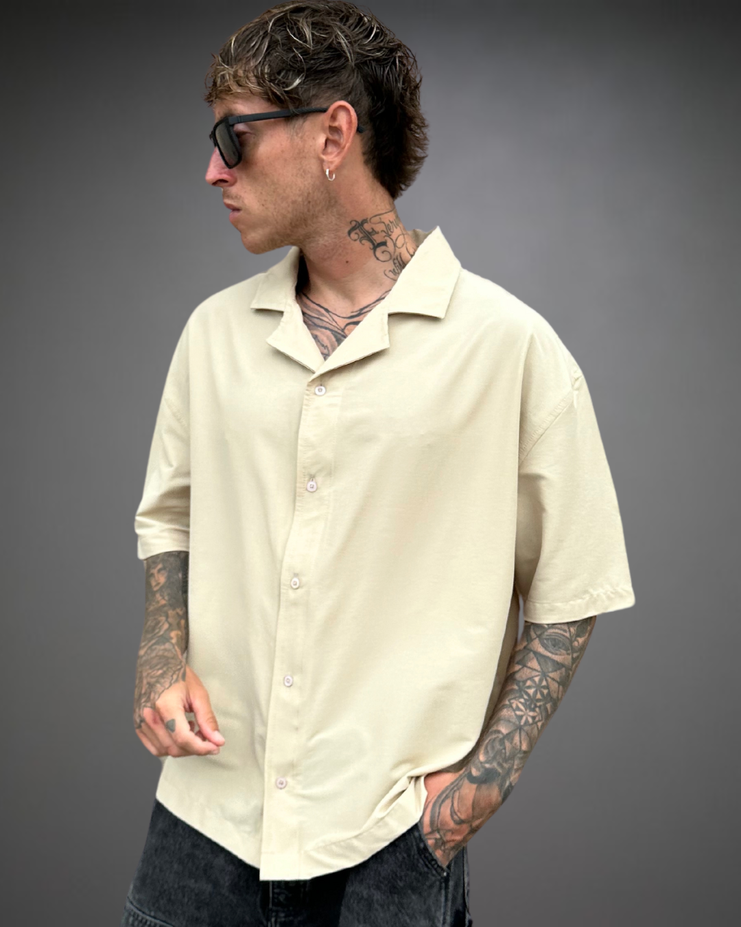 Camisa Hombre Oversize BERLIN Beige Beats Vibes