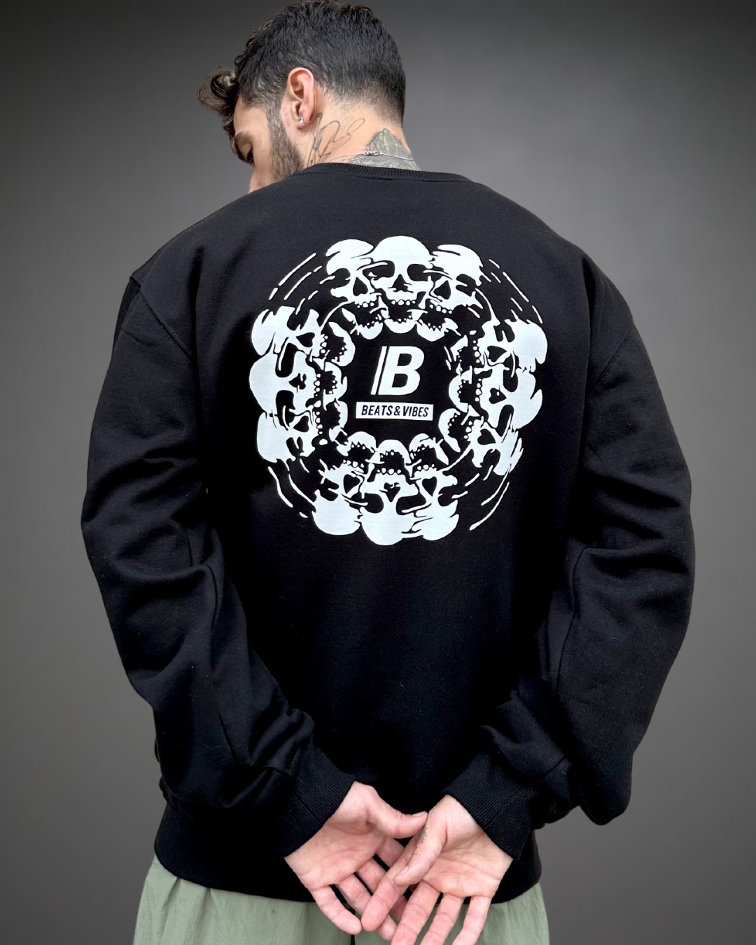 Polera Hombre Oversize Skull Beats Logo - Negro
