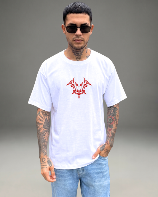 Polo Hombre Oversize Dark Red Tribe - Blanco