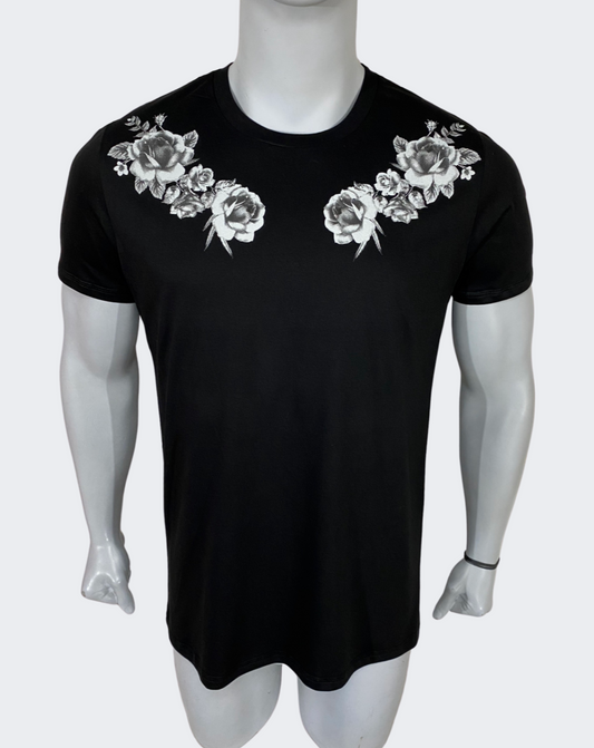 Polo Hombre Black Flower - Negro