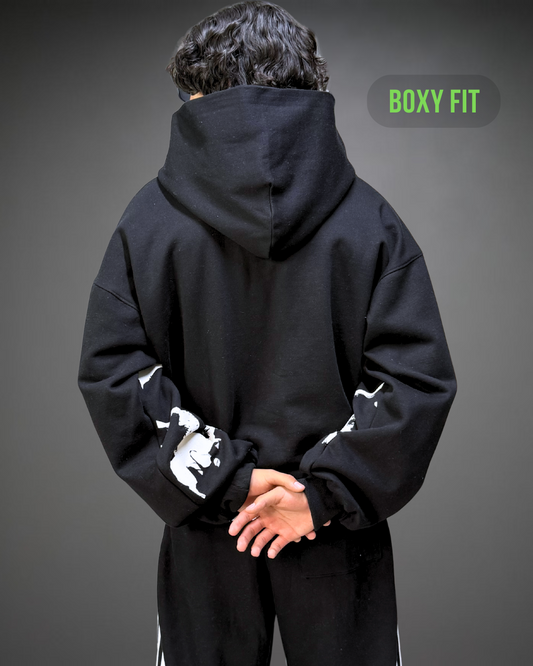 Hoodie Crop Oversize Skull Beats - Negro