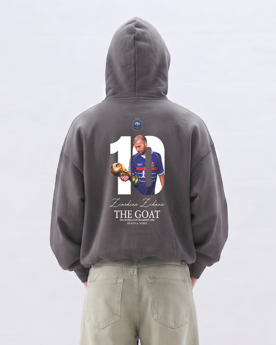 Hoodie "ZidaneTHE GOAT" – Edición Campeón del Mundo / Plomo