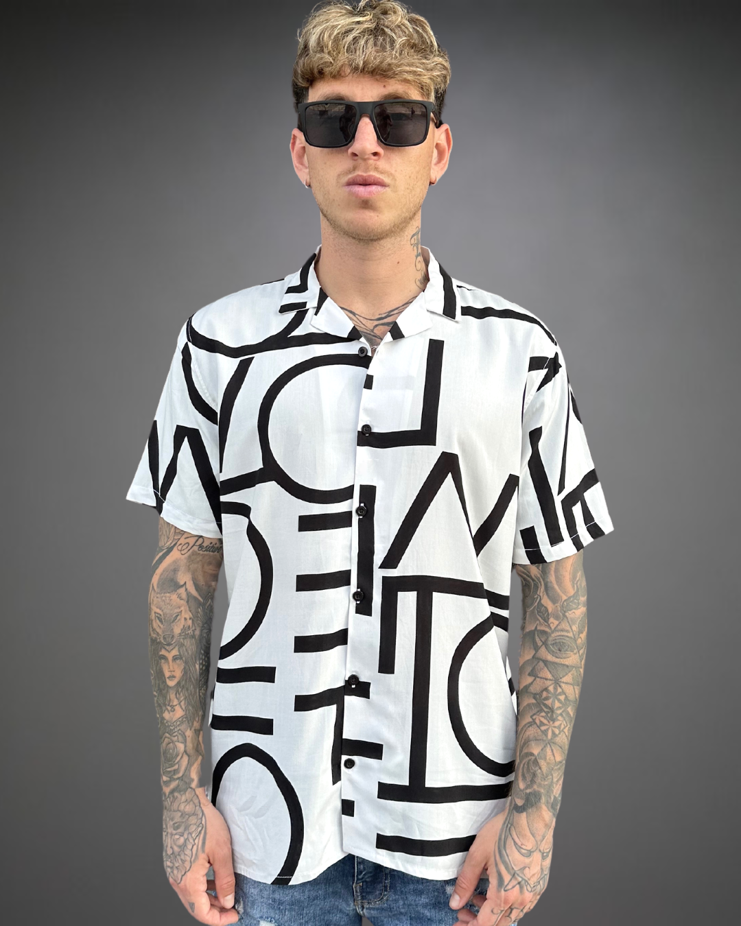 Camisa Hombre Relaxed Big Letters - Blanco