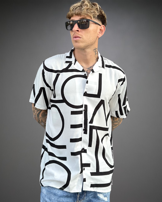 Camisa Hombre Relaxed Big Letters - Blanco