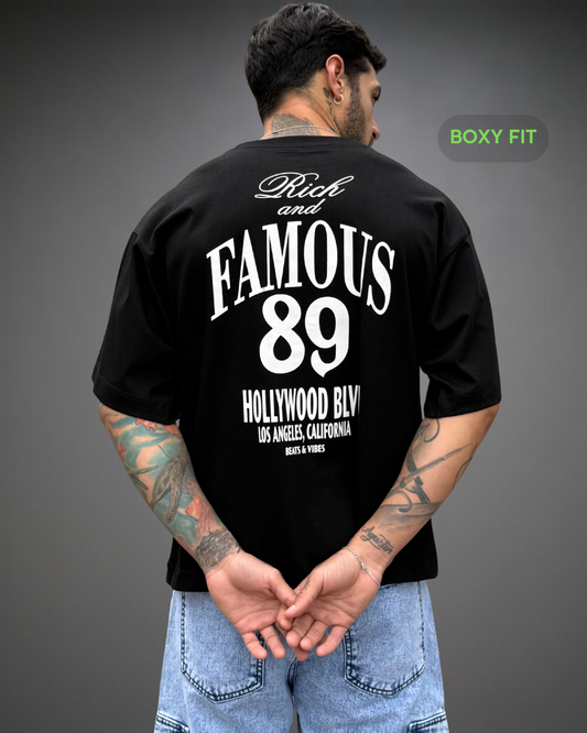 Polo Hombre Boxy Fit Rich & Famous - Negro