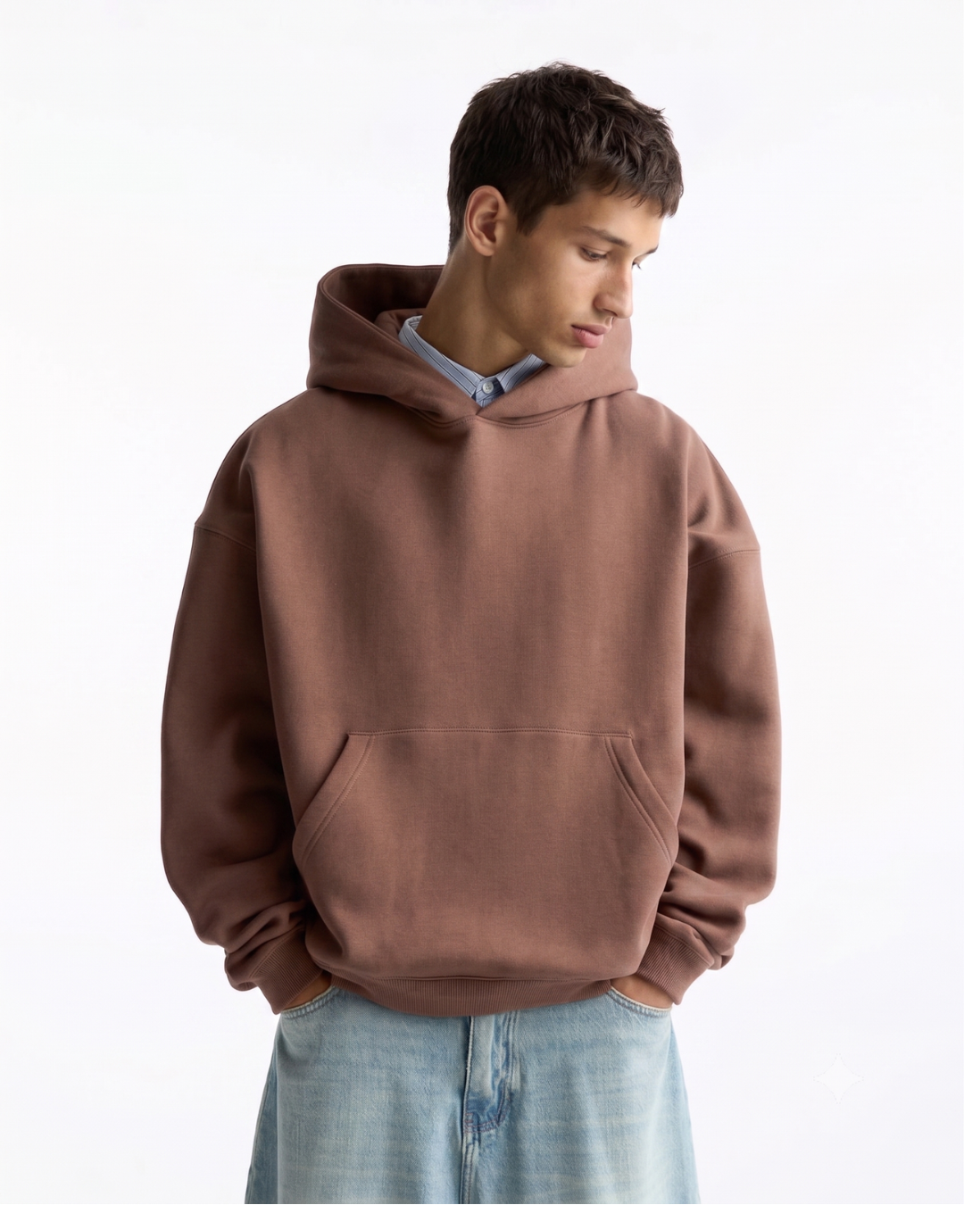 Hoodie Oversize Hombre Sin Estampado - Marrón
