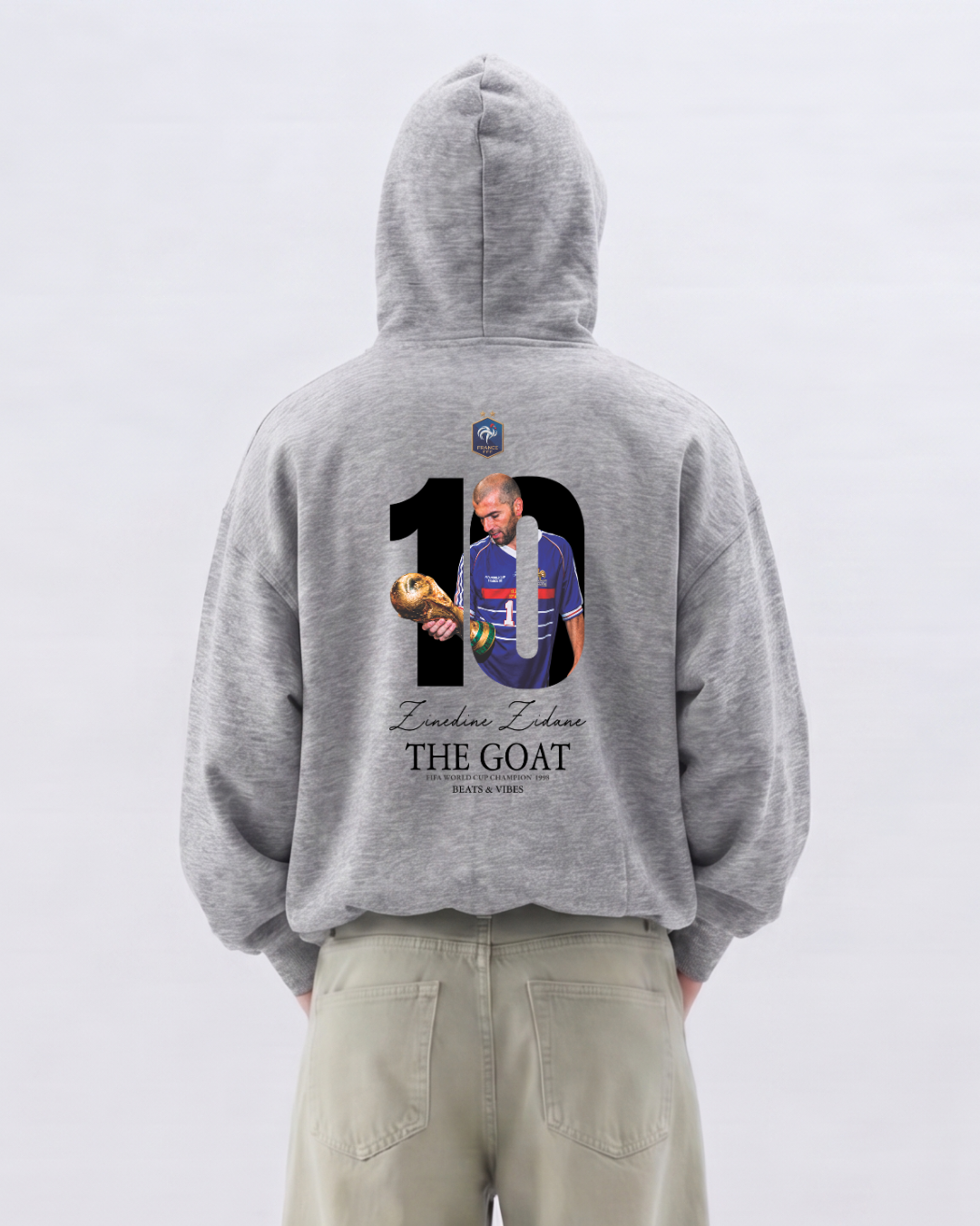 Hoodie "Zidane THE GOAT" – Edición Campeón del Mundo / Gris