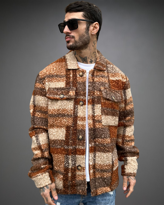 Sobrecamisa de Bouclé Loose Fit - Brown