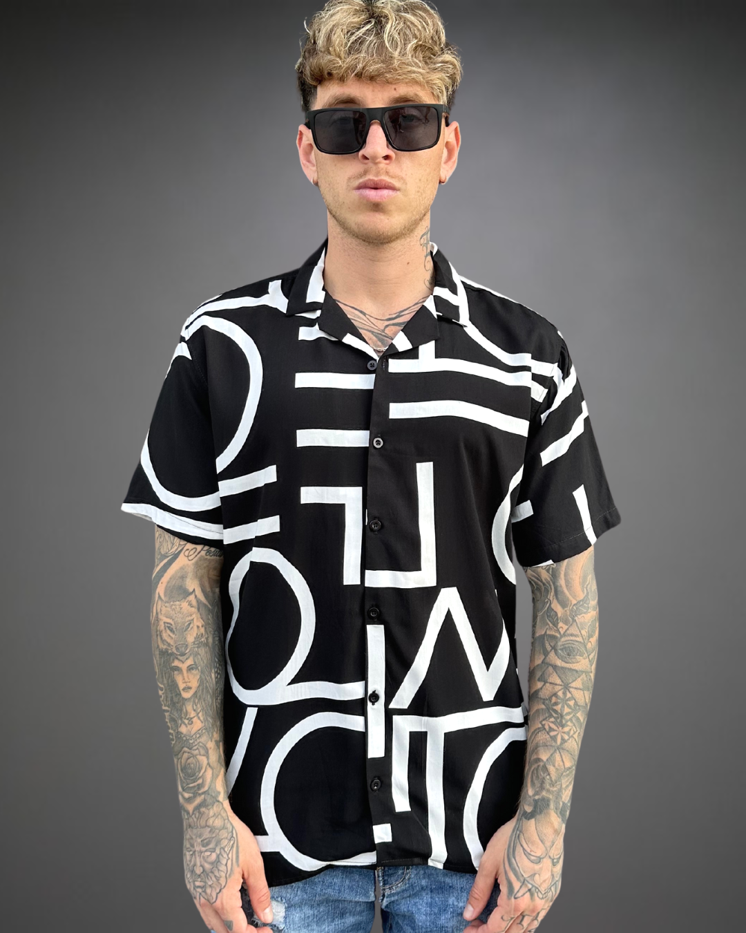 Camisa Hombre Relaxed Big Letters - Negro