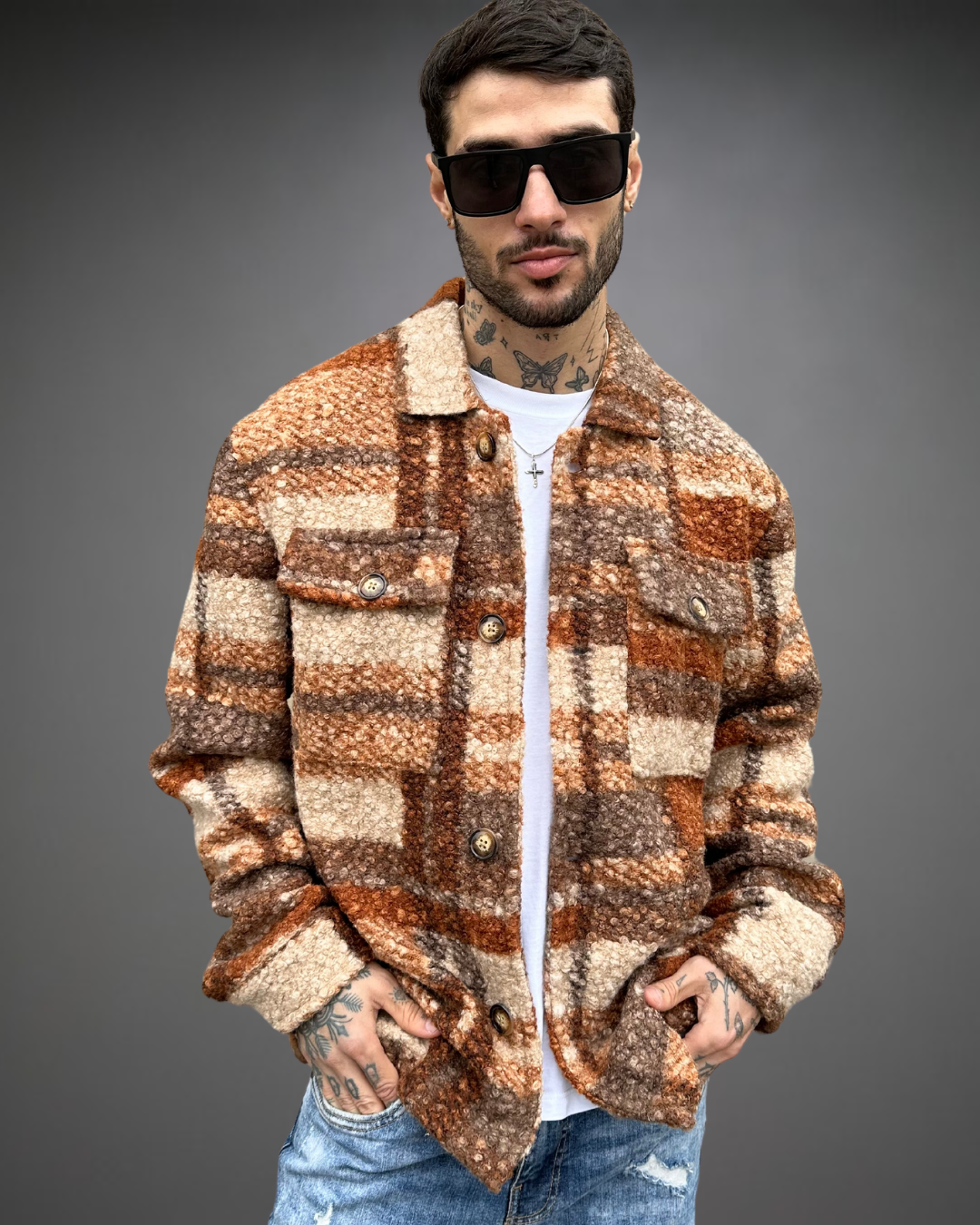 Sobrecamisa de Bouclé Loose Fit - Brown