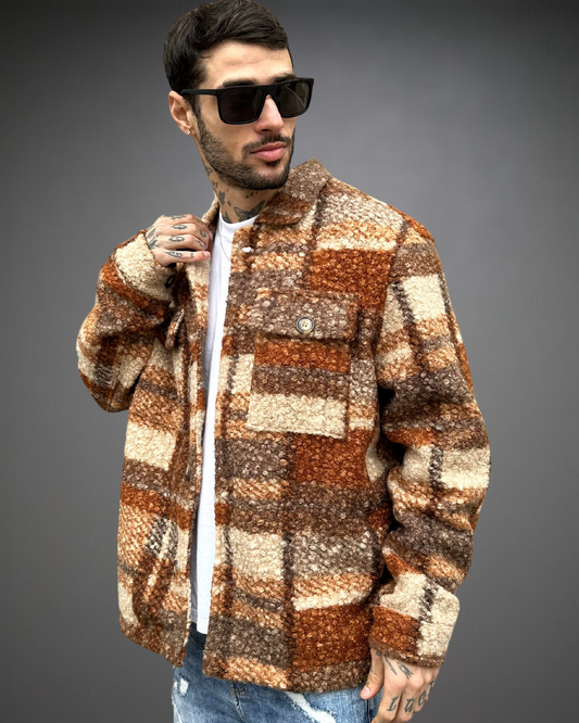 Sobrecamisa de Bouclé Loose Fit - Brown