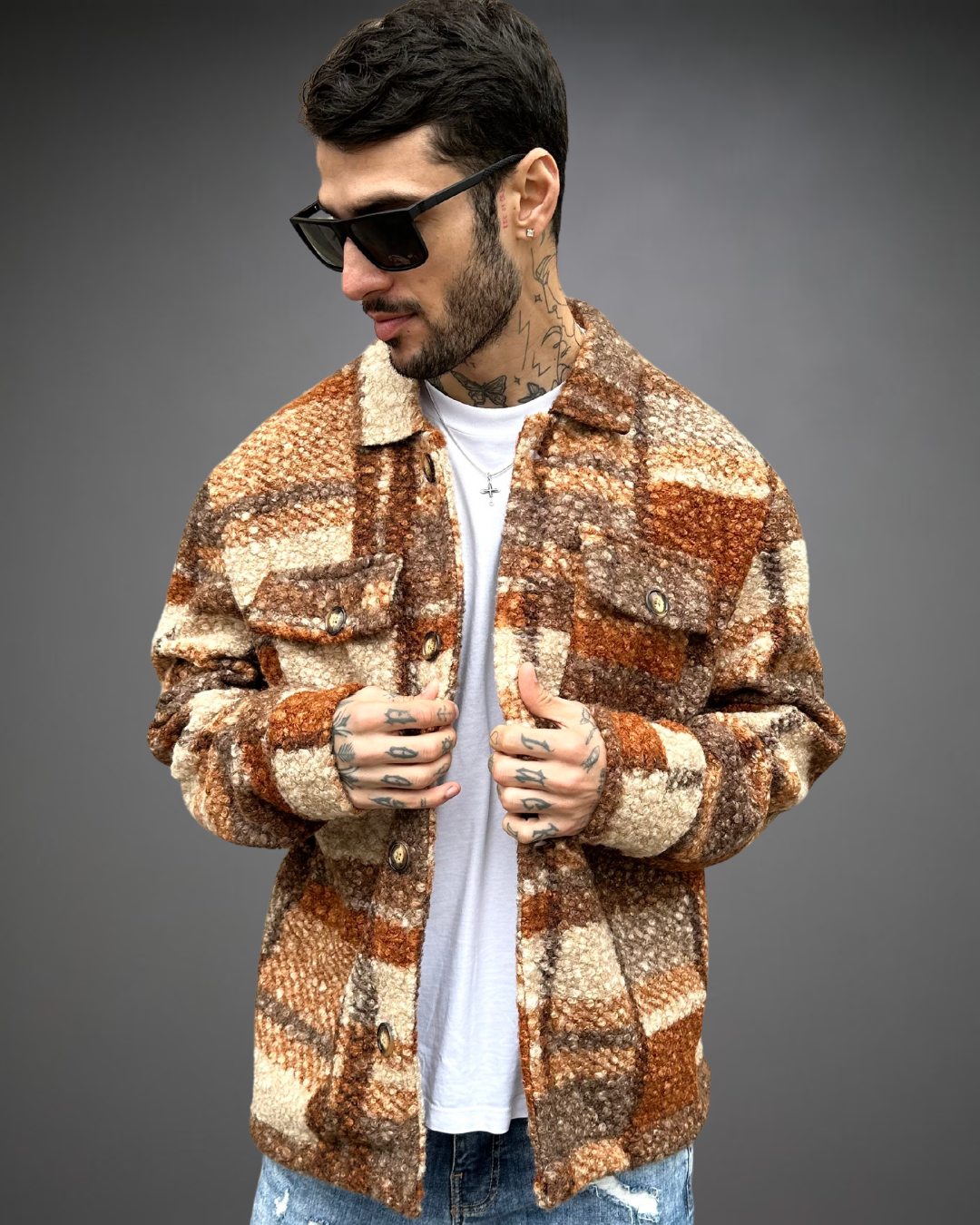 Sobrecamisa de Bouclé Loose Fit - Brown