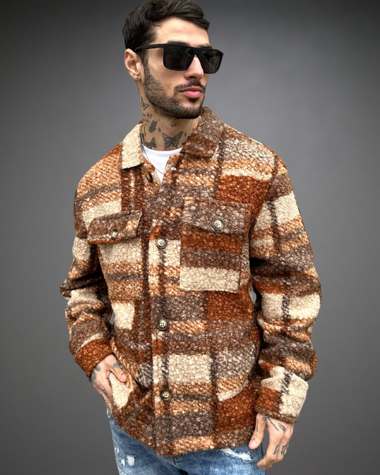 Sobrecamisa de Bouclé Loose Fit - Brown