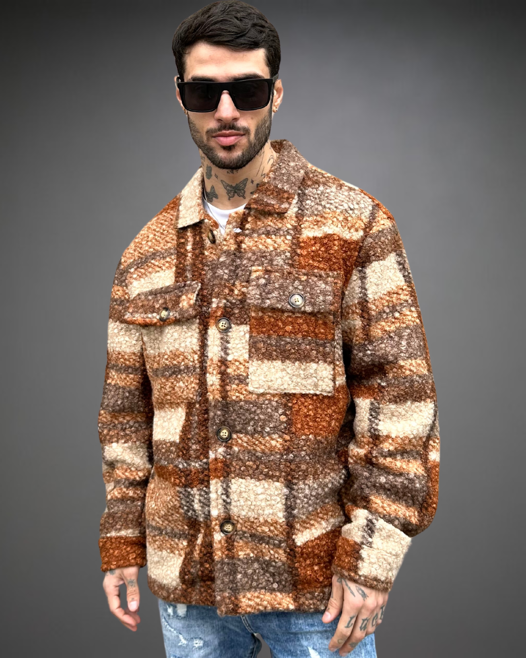 Sobrecamisa de Bouclé Loose Fit - Brown