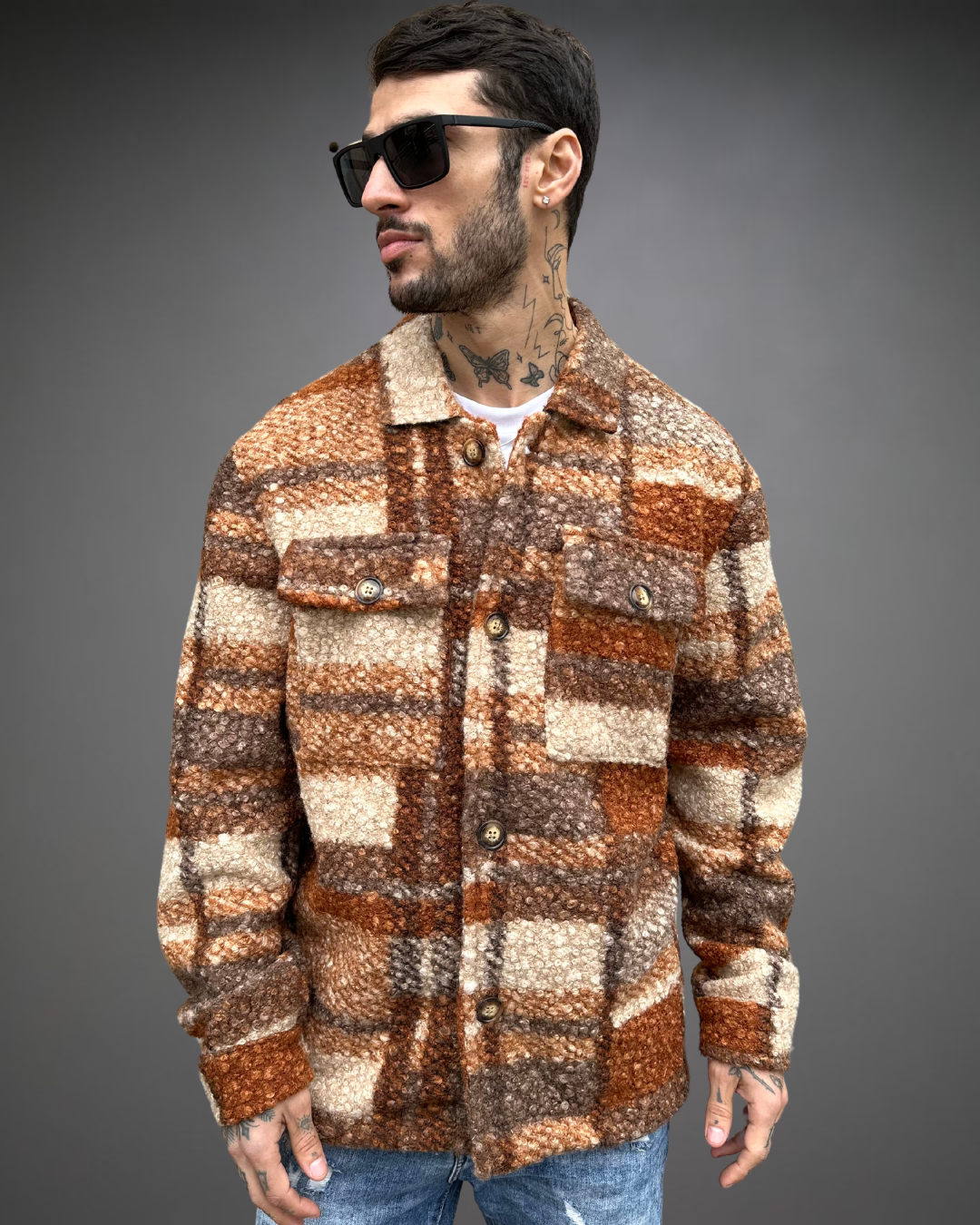 Sobrecamisa de Bouclé Loose Fit - Brown