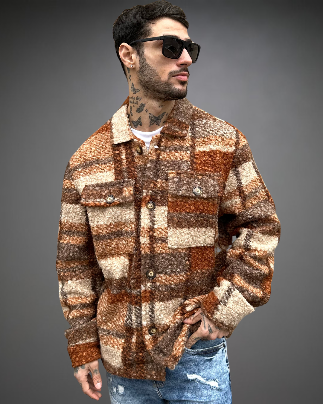 Sobrecamisa de Bouclé Loose Fit - Brown