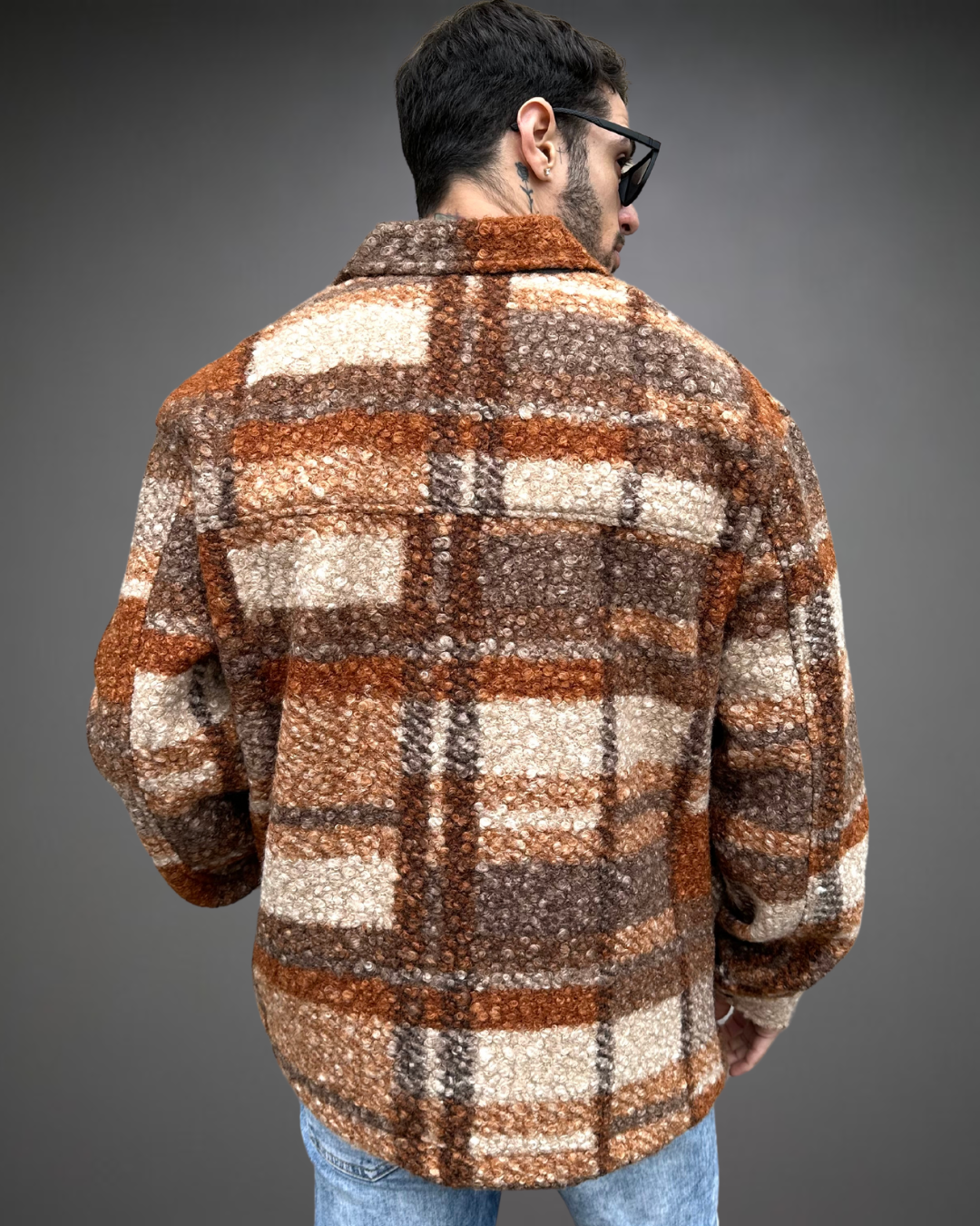 Sobrecamisa de Bouclé Loose Fit - Brown