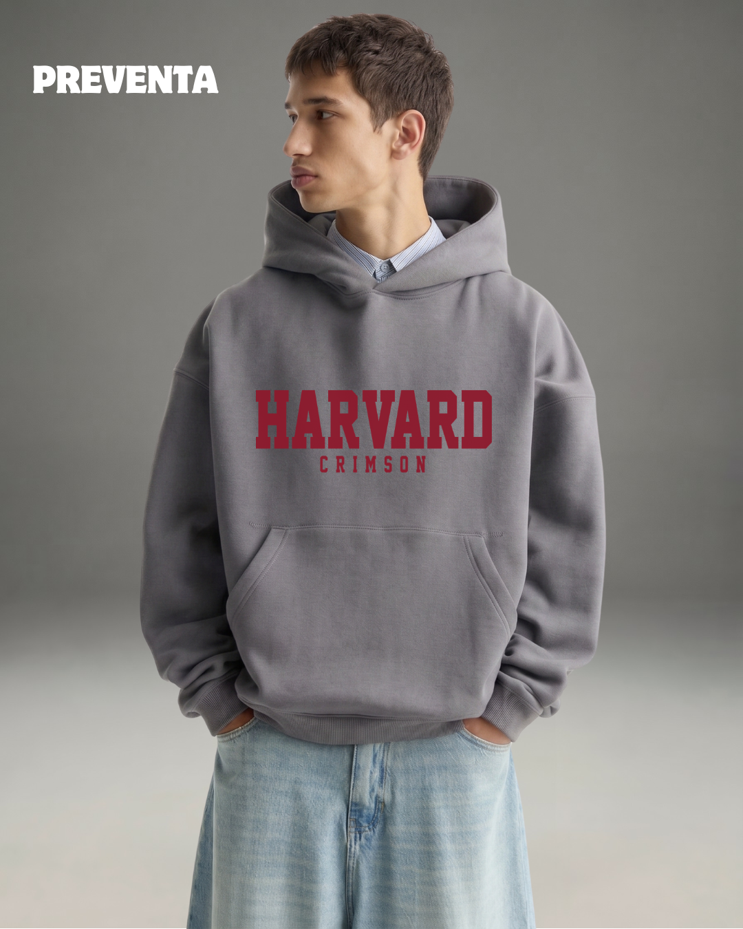 Hoodie Oversize Hombre Harvard - Plomo