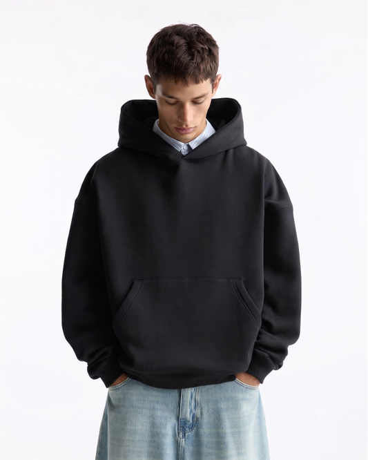 Hoodie Oversize Hombre Sin Estampado - Negro