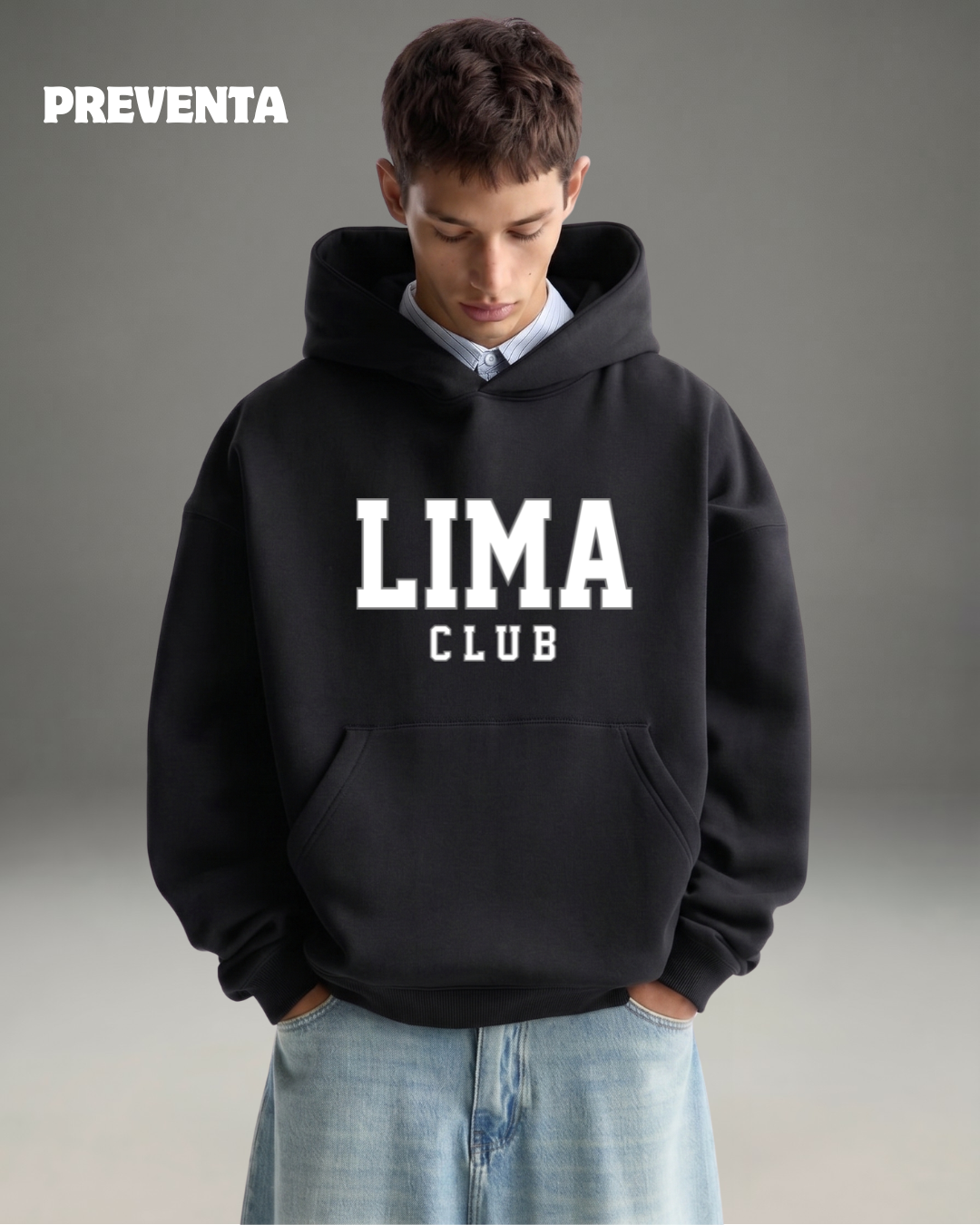 Hoodie Oversize Hombre Lima Club - Negro