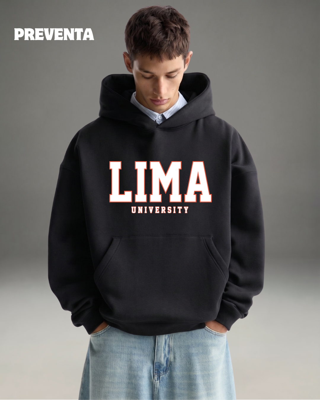 Hoodie Oversize Hombre Lima University - Negro