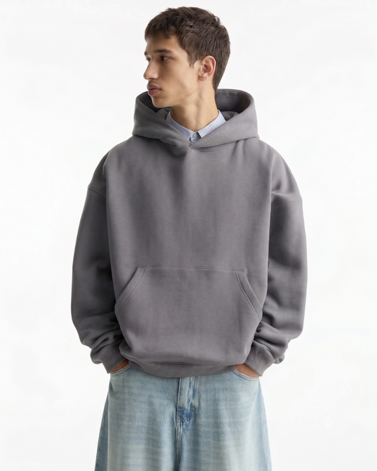 Hoodie Oversize Hombre Sin Estampado - Plomo