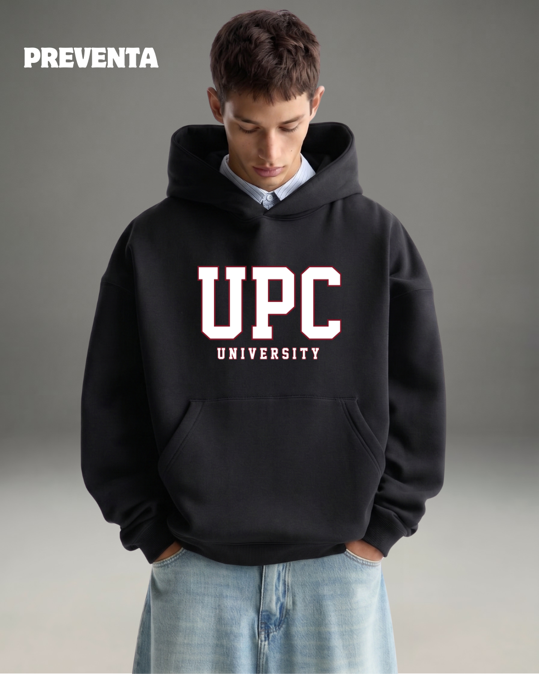 Hoodie Oversize Hombre UPC University - Negro
