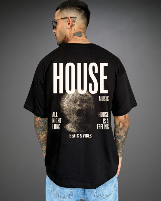 Polo Hombre Oversize House Music - Negro