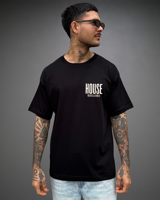Polo Hombre Oversize House Music - Negro